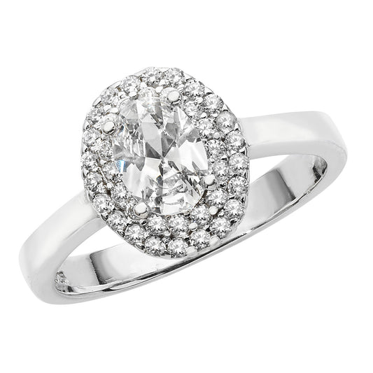 Silver Oval Halo CZ Ring