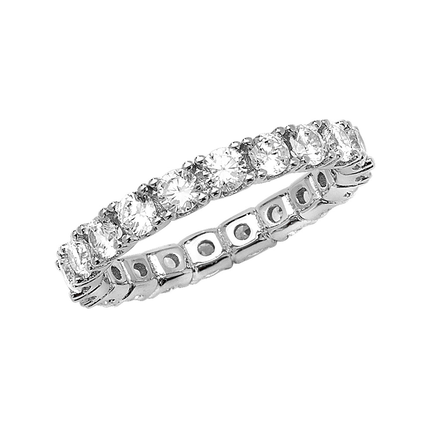 Silver CZ eternity band ring by THC with sparkling cubic zirconia stones, showcasing a continuous circle of dazzling jewelry.