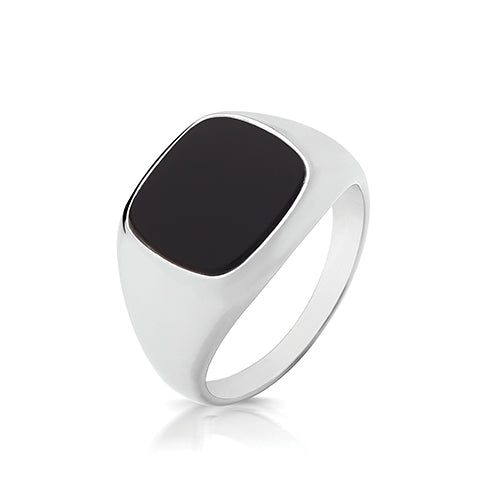 Silver Onyx Cushion Signet Ring
