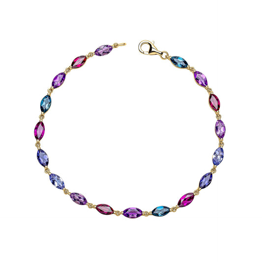 9ct Gold Marquise Gemstone Line Bracelet