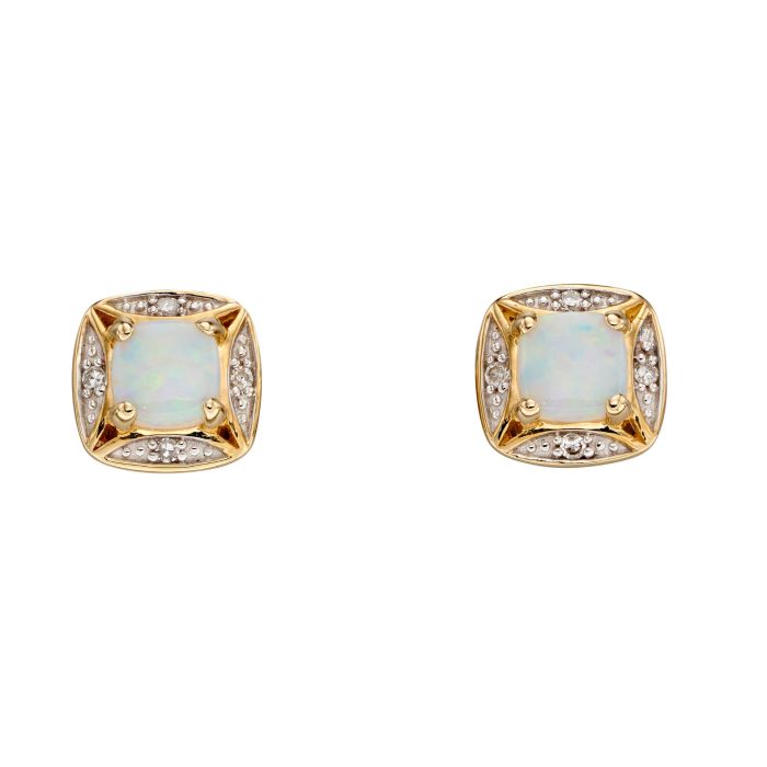 9ct Gold Gem Opal & Diamond Earrings - John Ross Jewellers