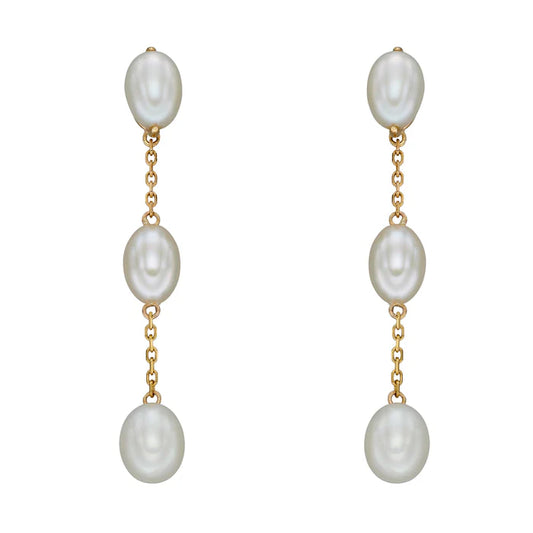 9ct Gold Freshwater Pearl Chain Drop Earrings