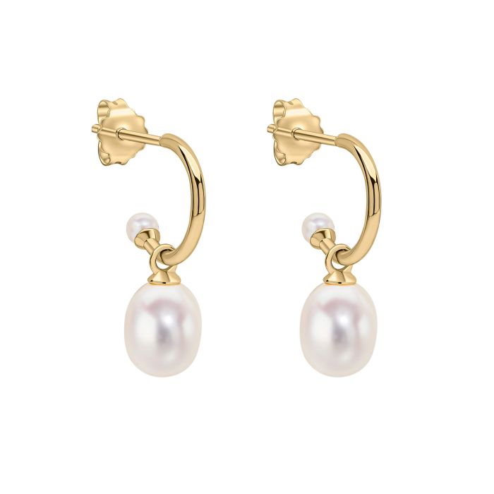 9ct Gold Charming Freshwater Pearl Tipped Hoop Earrings