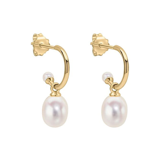 9ct Gold Charming Freshwater Pearl Tipped Hoop Earrings