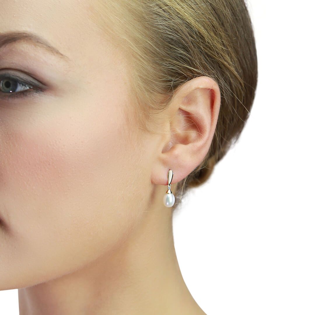 9ct Gold Diamond & Freshwater Pearl Drop Earrings - John Ross Jewellers