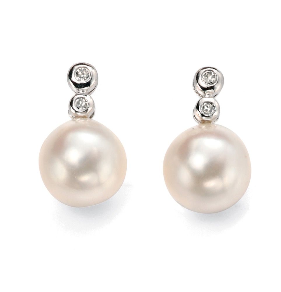 9ct White Gold Fresh Water Pearl & Diamond Earrings - John Ross Jewellers