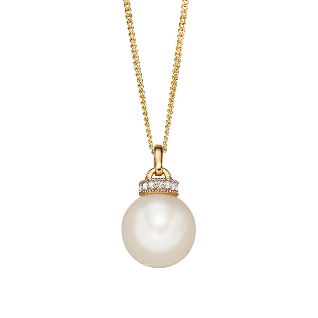 9ct Gold Freshwater Pearl & Diamond Pendant Necklace - John Ross Jewellers