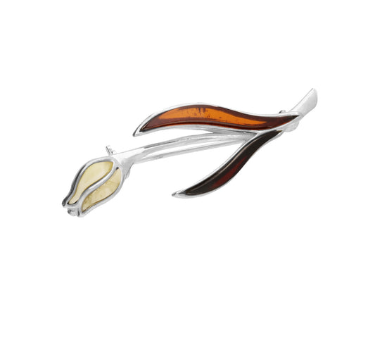 Silver Amber Tulip Brooch | Limited Edition