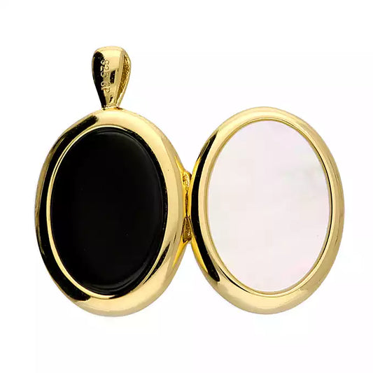 Sunshine Mother of Pearl & Black Agate Locket Necklace