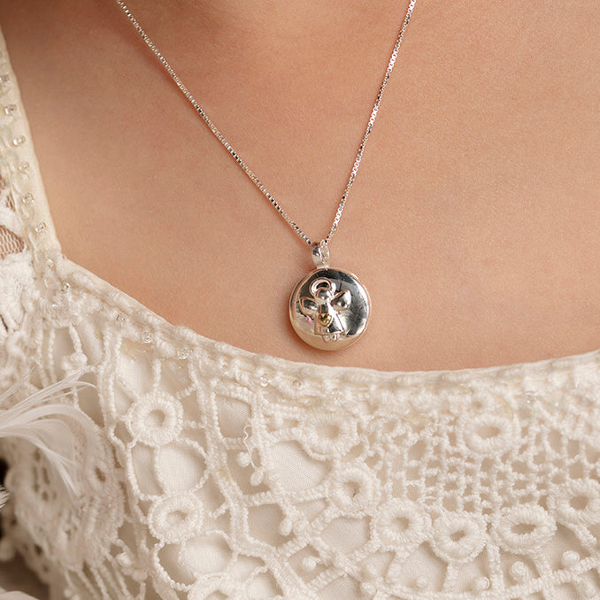 Silver Guardian Angel Round Locket and Chain - John Ross Jewellers