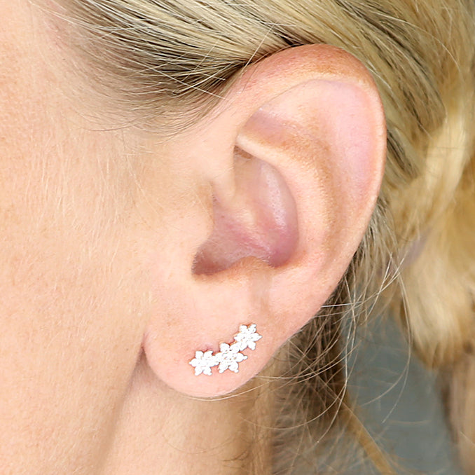 Silver CZ Garland Climber Stud Earrings - John Ross Jewellers