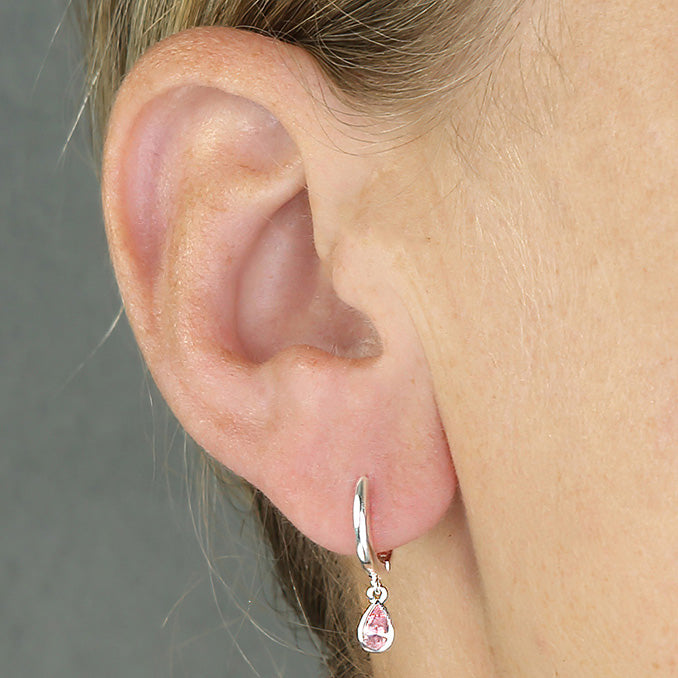 Silver Pink CZ Horseshoe Huggie Hoop Earrings - John Ross Jewellers
