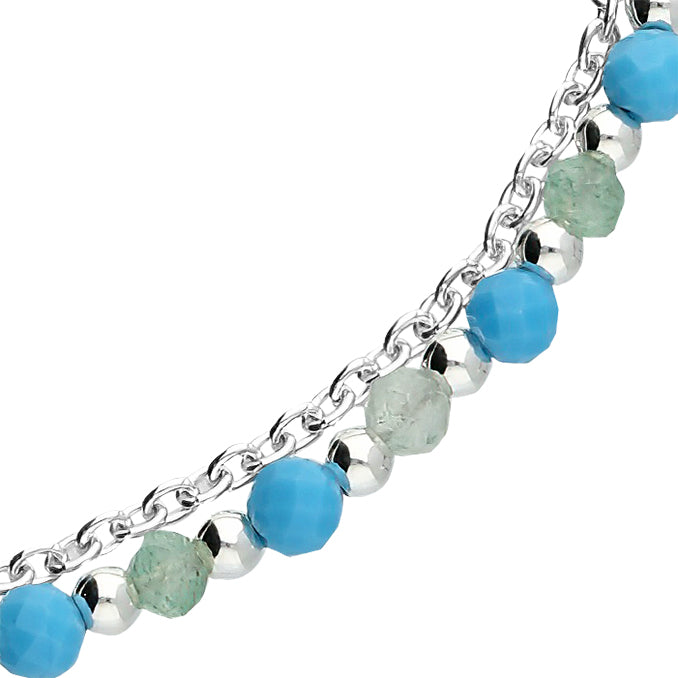 Silver Dainty Natural Turquoise & Aventurine Bracelet - John Ross Jewellers