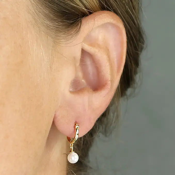 Sunshine Faux Pearl Creole Hoop Earrings | 10mm - John Ross Jewellers