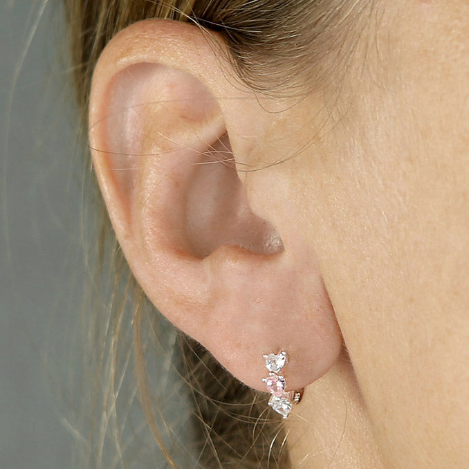 Silver Pink & White CZ Huggie Hoop Earrings - John Ross Jewellers
