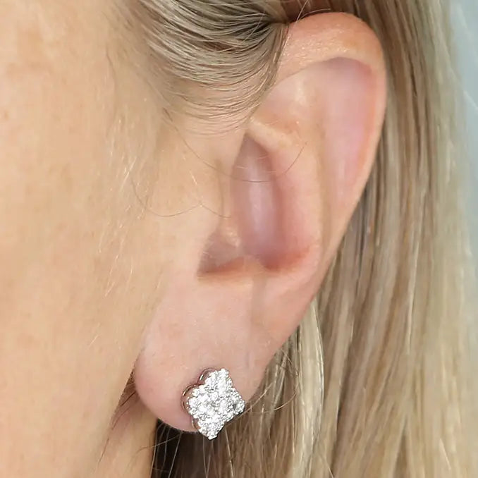 Silver CZ Quatrefoil Stud Earrings