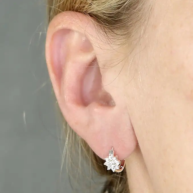 Silver CZ Flower Huggie Hoop Earrings | 11mm - John Ross Jewellers