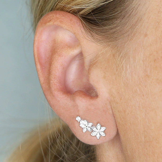 Silver CZ Floral Trilogy Earrings | Climber