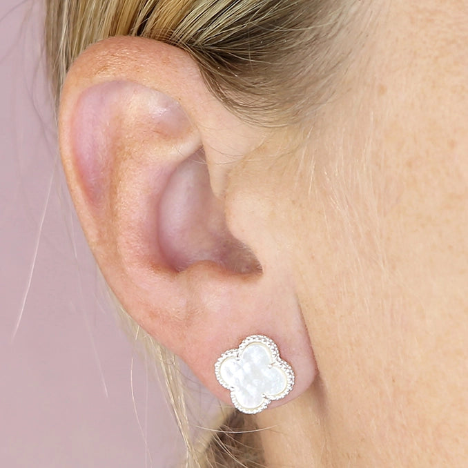 Silver Mother of Pearl Quatrefoil Stud Earrings - John Ross Jewellers