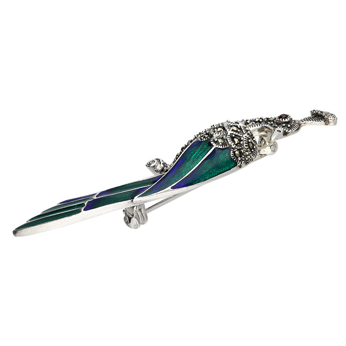Silver Marcasite Peacock Brooch
