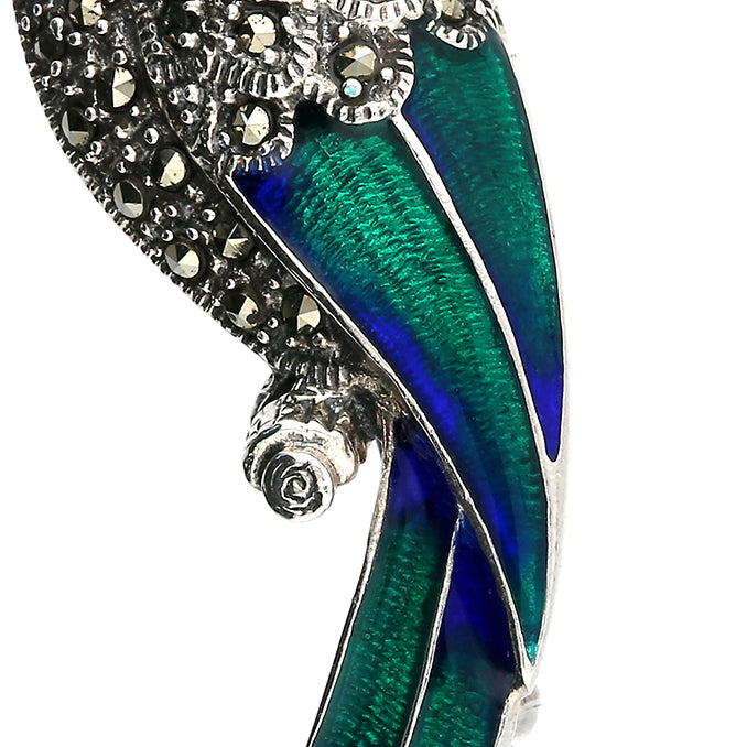 Silver Marcasite Peacock Brooch