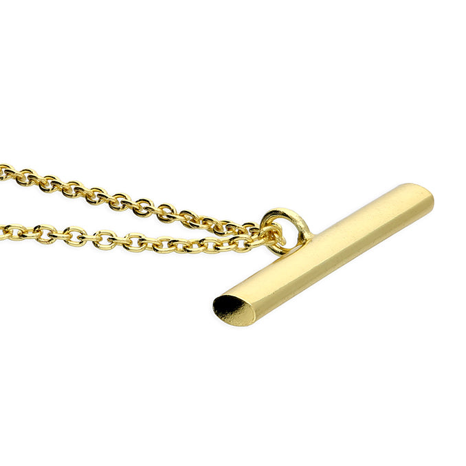 Sunshine T-Bar Necklace by CME featuring a sleek gold T-bar pendant on a delicate chain.