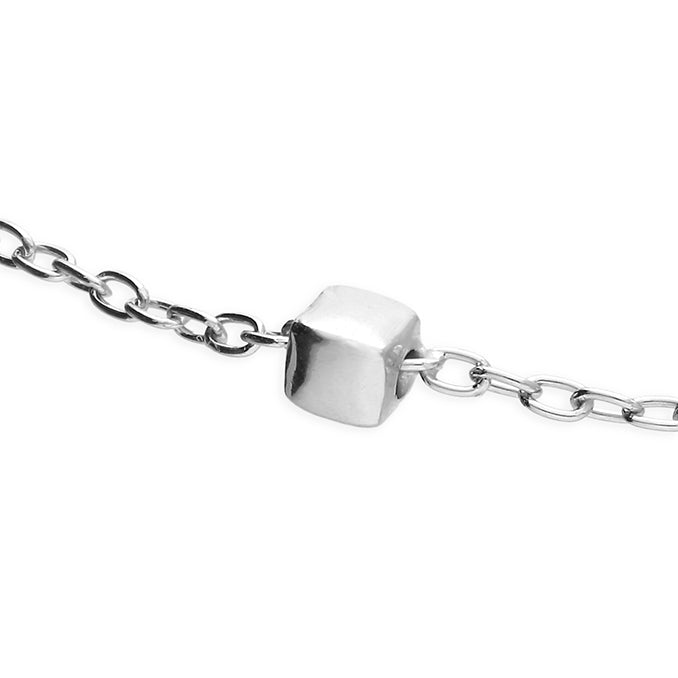 Silver Pretty Cubes bracelet by CME featuring sleek cube-shaped charms on a delicate chain.
