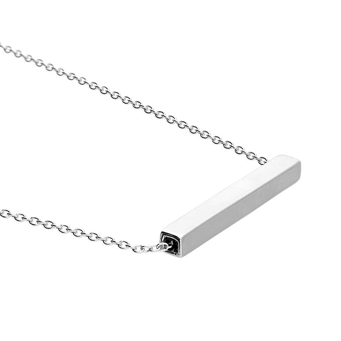 Silver 3D horizontal bar necklace by CME, showcasing a sleek, minimalist design on a chain.