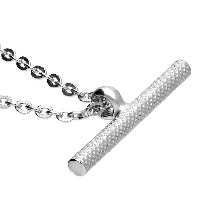 Silver Textured T-Bar Necklace