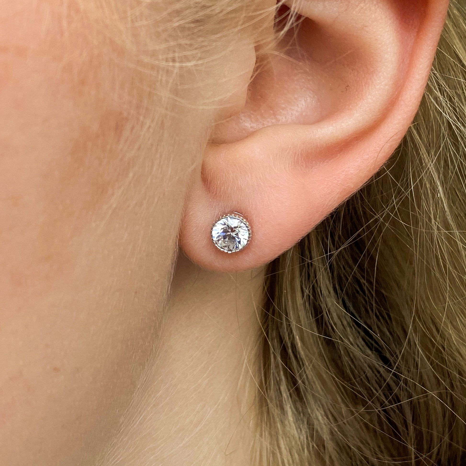 Silver CZ Millgrain Stud Earrings | 5mm - John Ross Jewellers