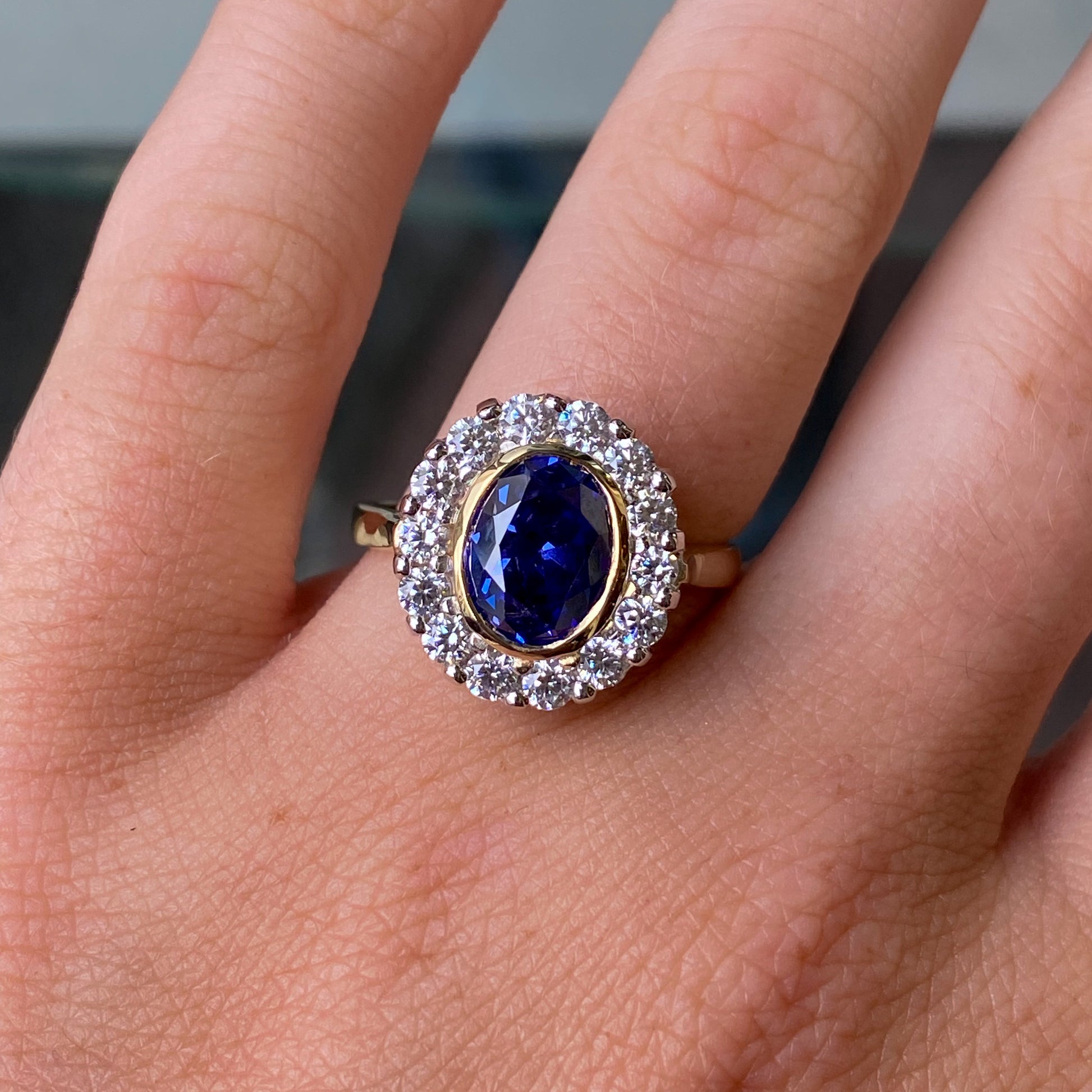 9ct Gold Created Tanzanite & CZ Cluster Ring - John Ross Jewellers
