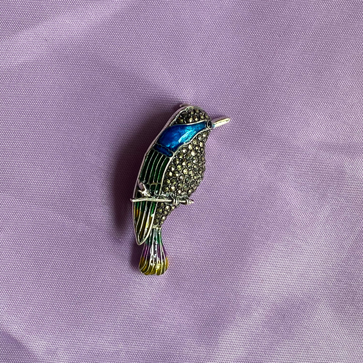 Silver Kingfisher Bird Marcasite & Enamel Brooch - John Ross Jewellers