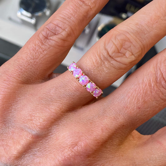 9ct Gold Five Stone Ring - Pink Opalique - John Ross Jewellers