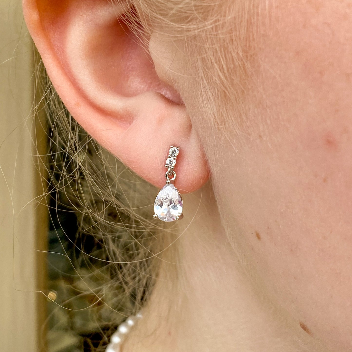 Silver Pear CZ Drop Earrings - John Ross Jewellers