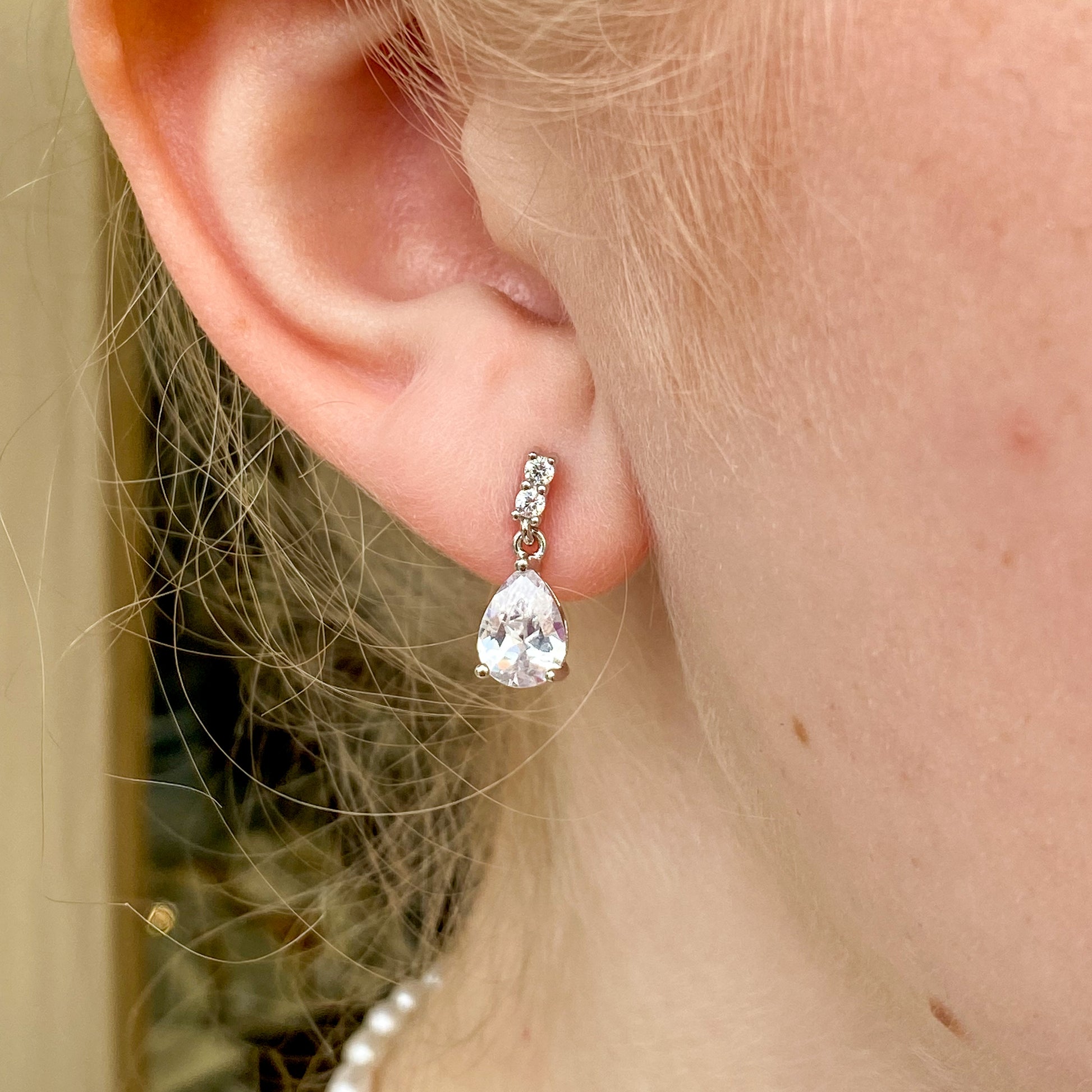Silver Pear CZ Drop Earrings John Ross Jewellers