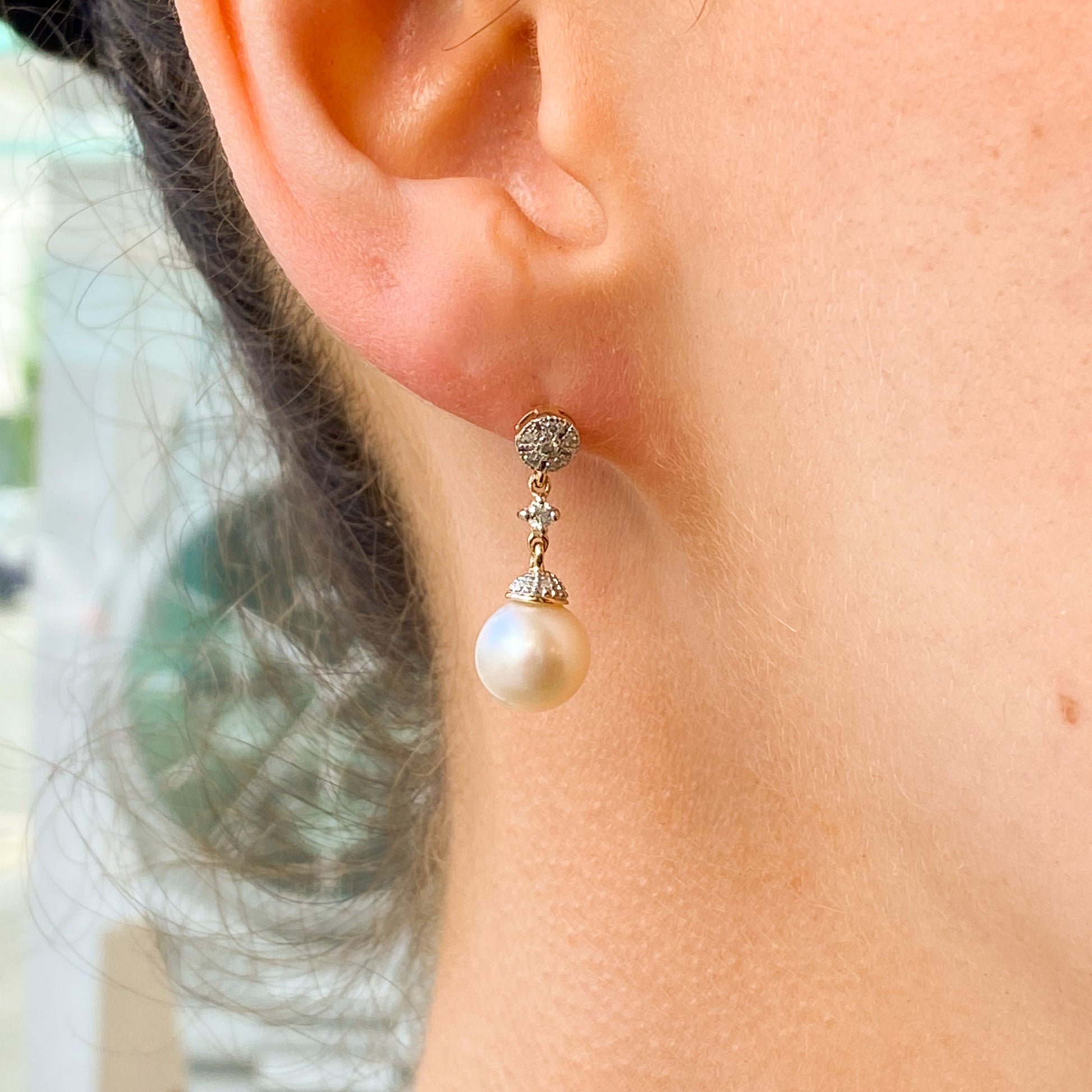 9ct Gold Diamond & Freshwater Pearl Drop Earrings - John Ross Jewellers