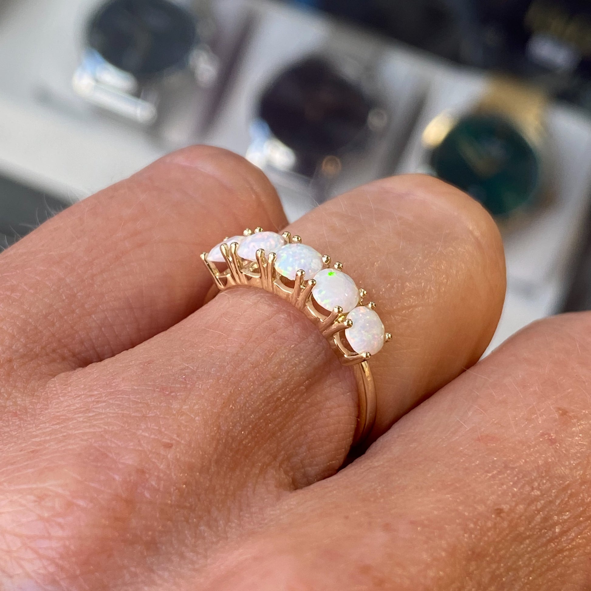 9ct Gold Five Stone Ring - White Opalique - John Ross Jewellers