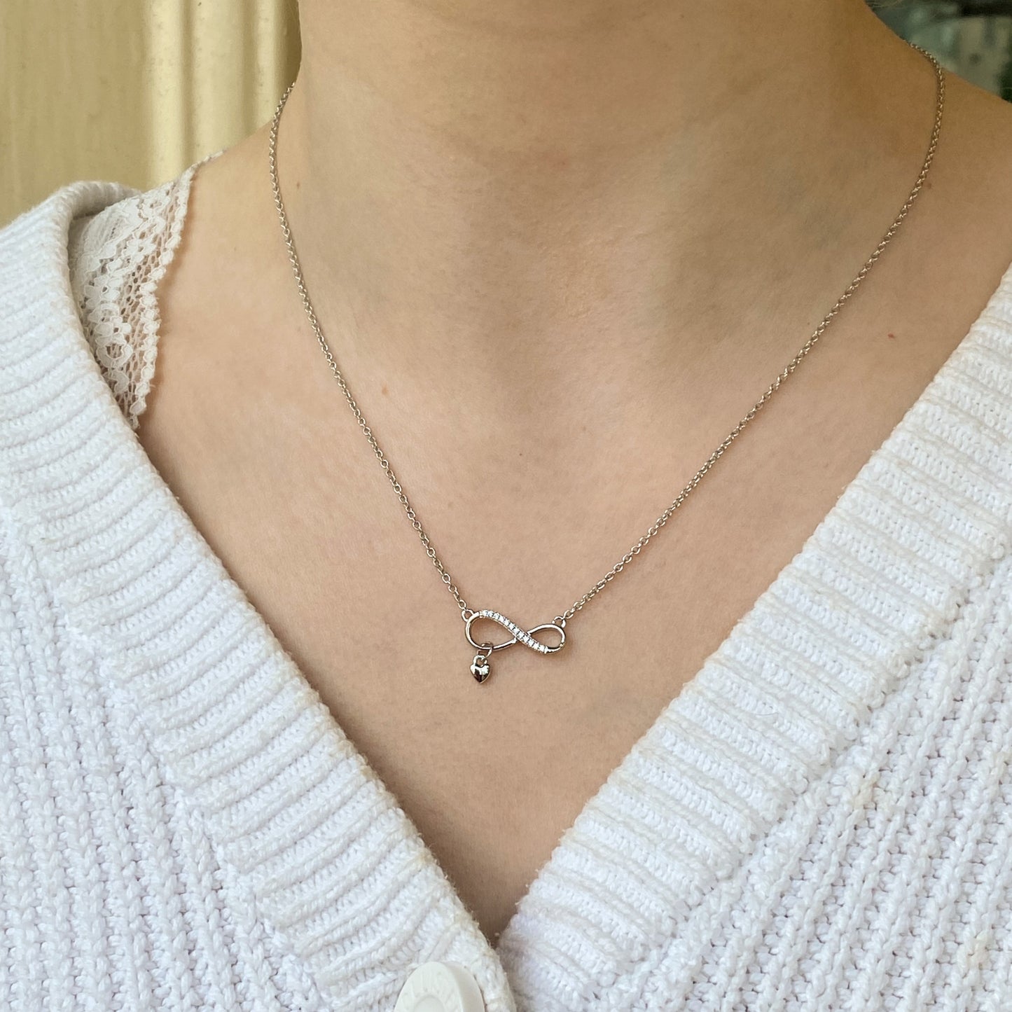 Silver CZ & Heart Charm Infinity Necklace - John Ross Jewellers