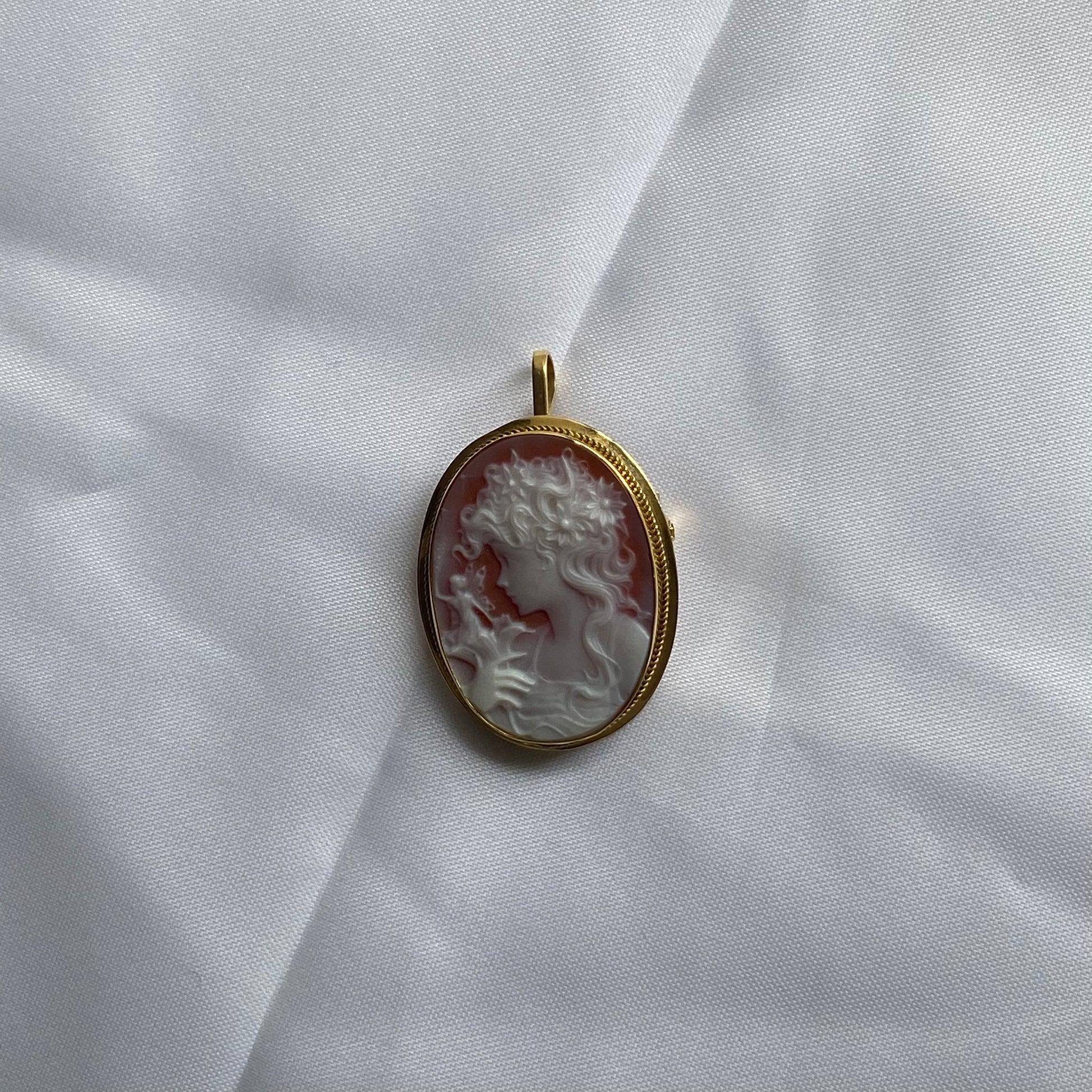 18ct Gold Red Agate Lady Cameo Brooch/Pendant Medium John Ross