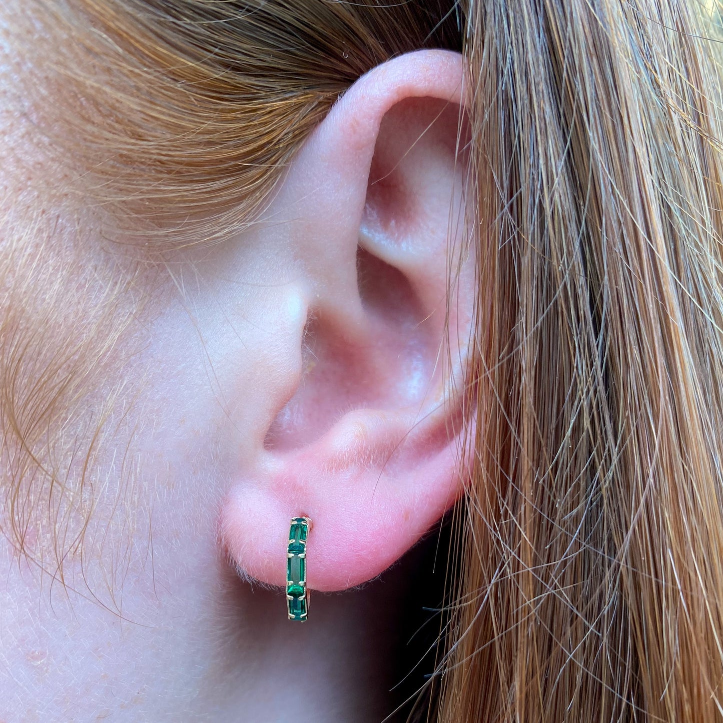 9ct Gold 10mm Baguette Hoop Earrings | Green CZ - John Ross Jewellers