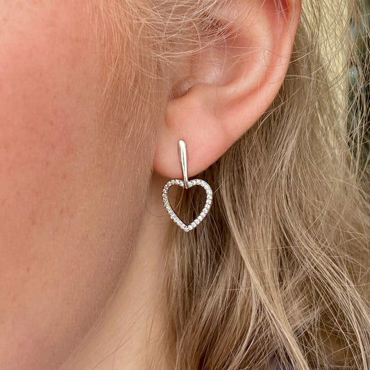 Silver Open Heart CZ Drop Earrings - John Ross Jewellers