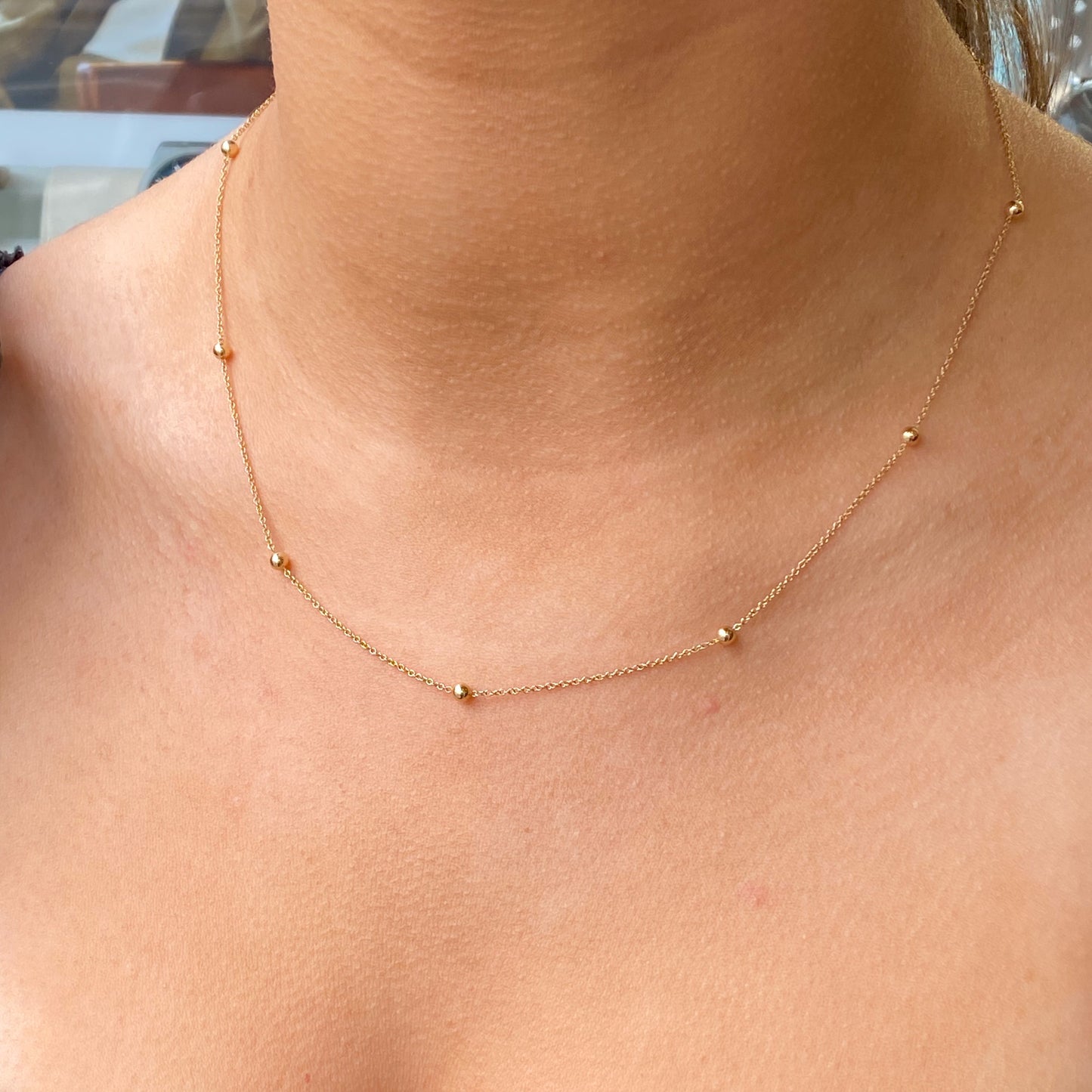 14ct Gold Gold Bead Station Necklace - John Ross Jewellers