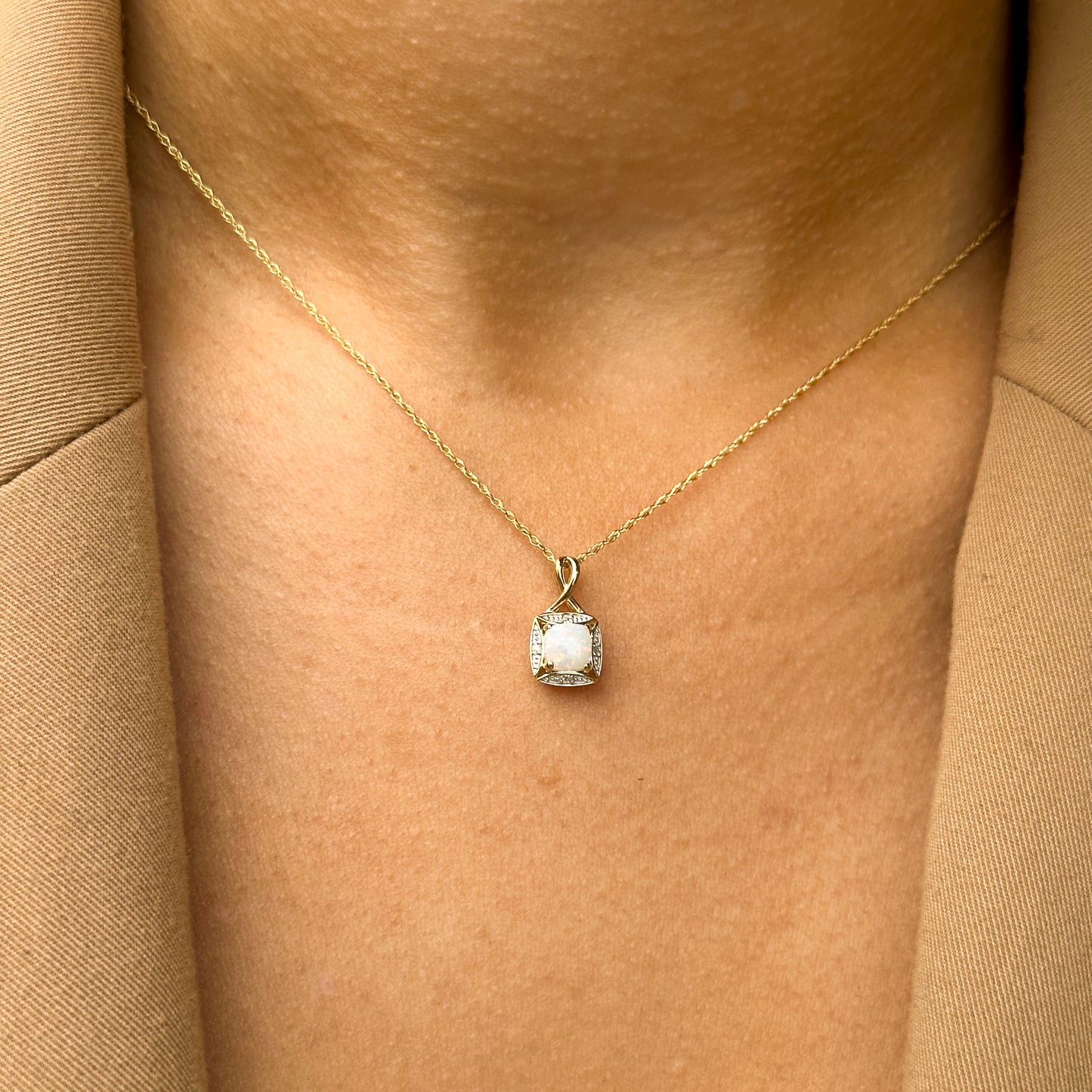 9ct Gold Gem Opal & Diamond Pendant Necklace - John Ross Jewellers