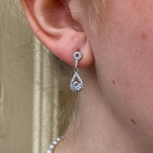 Silver CZ Drop Earrings - John Ross Jewellers