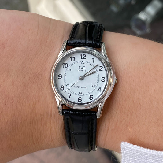 Q&Q Ladies Silver Leather Watch - John Ross Jewellers