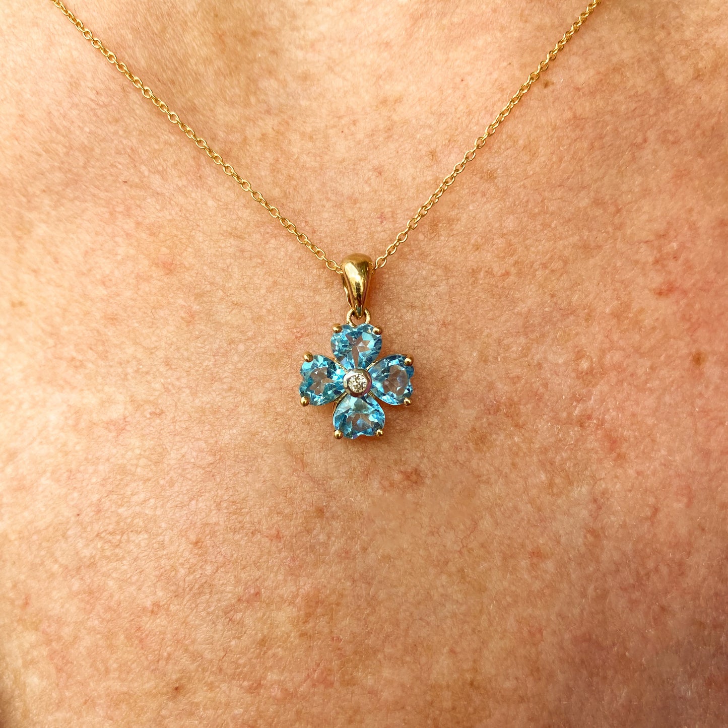9ct Gold Blue Topaz & Diamond Quatrefoil Necklace - John Ross Jewellers