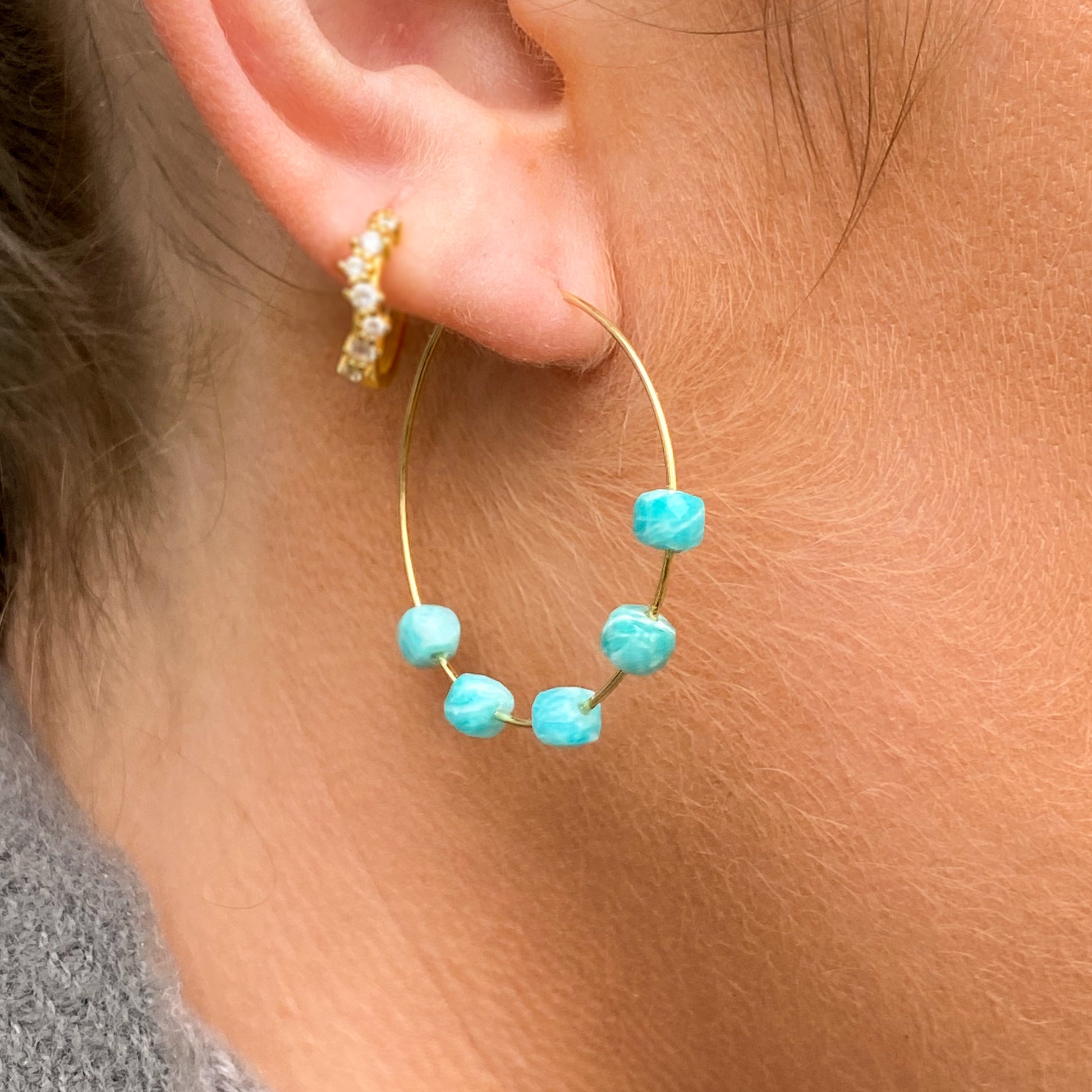 Sunshine Amazonite Hoop Earrings | 30mm - John Ross Jewellers