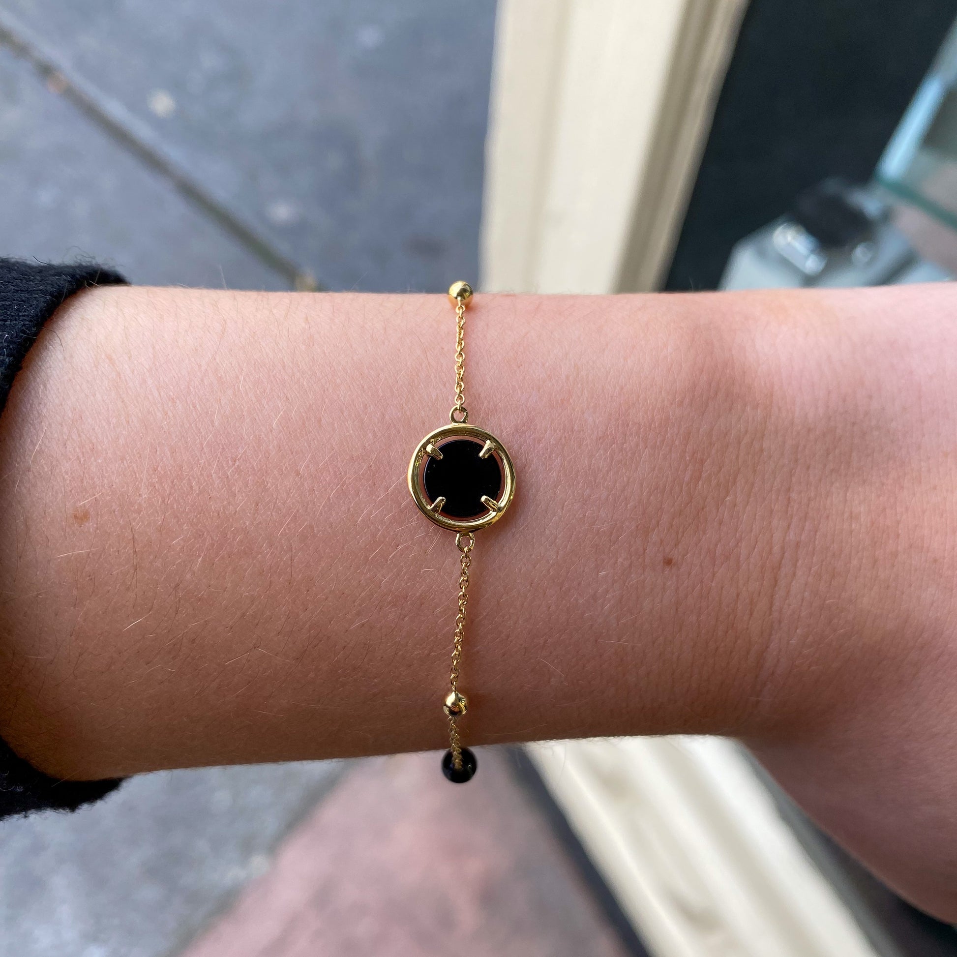 14ct Gold Onyx & Bead Station Bracelet - John Ross Jewellers