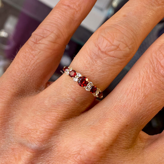 9ct Gold Graduated Eternity Ring - Garnet & White Topaz - John Ross Jewellers