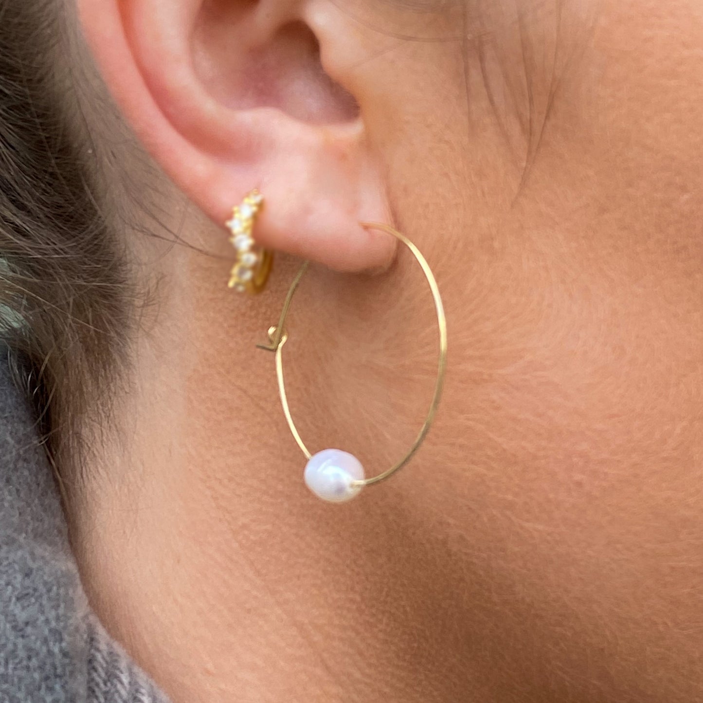 Sunshine Simple Freshwater Pearl Slider Hoop Earrings | 34mm - John Ross Jewellers